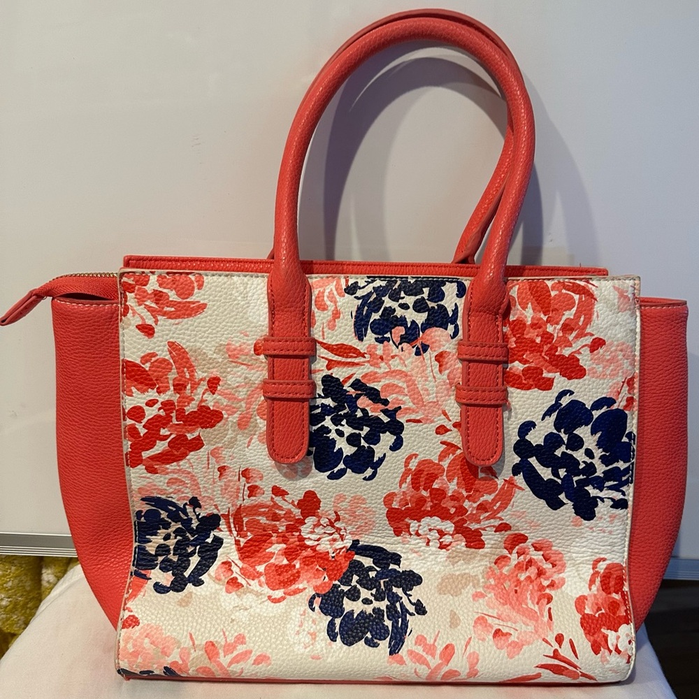 Charming Charlie Purse Handbag Shoulder Bag Coral/Floral Navy Beige - Picture 3 of 7